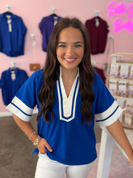 Sweet Contrast Blouse - Royal Blue