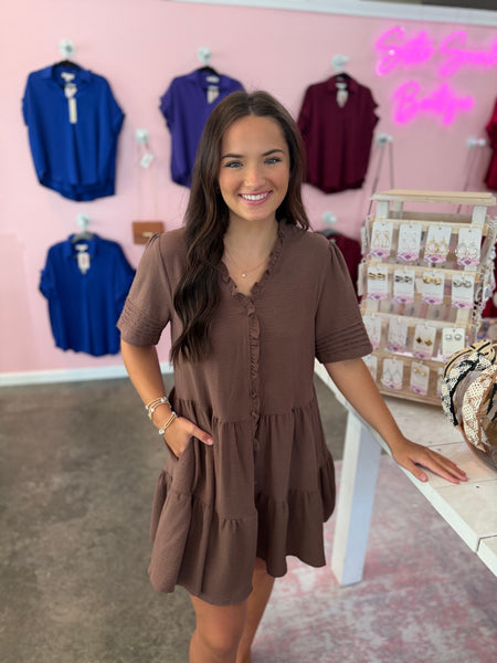 Pretty Pleats Mini Dress - Mocha