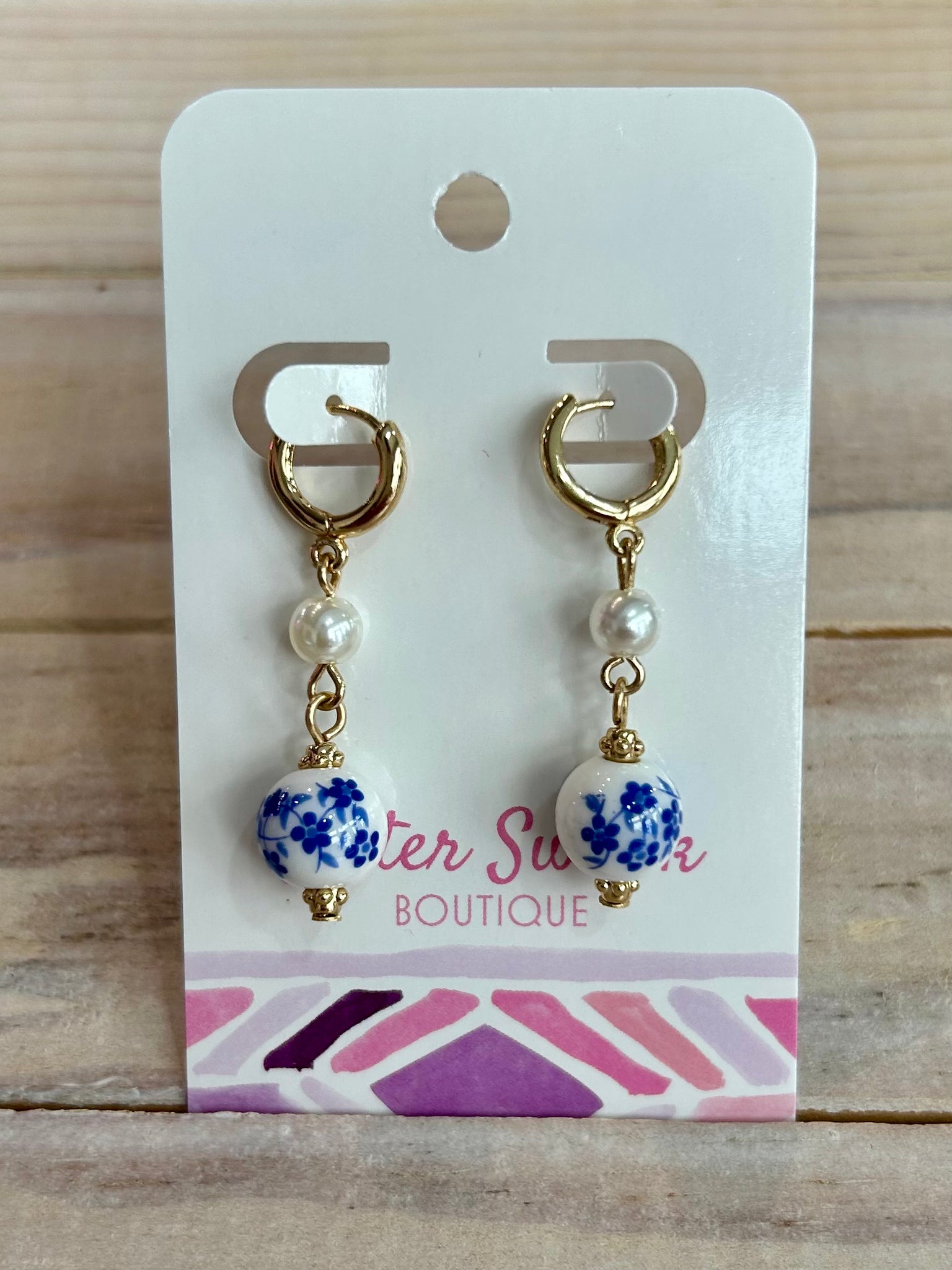 Vintage Look Bead & Pearl Huggie Hoop Earrings