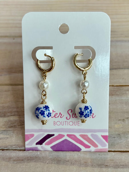 Vintage Look Bead & Pearl Huggie Hoop Earrings