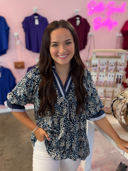Rustic Bloom Top - Navy