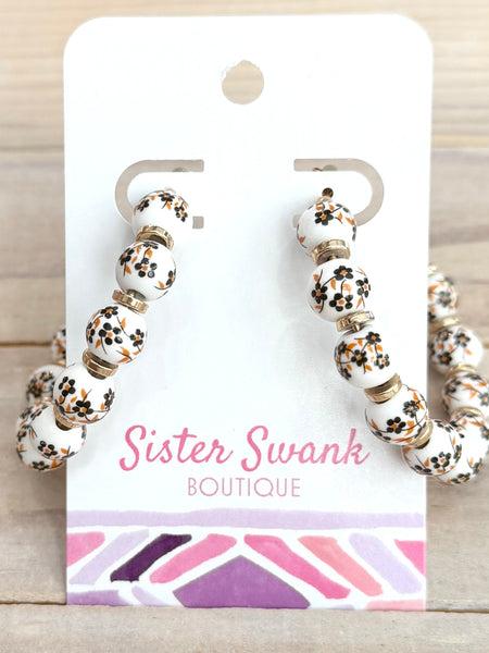 Vintage Look Bead Hoops - Brown