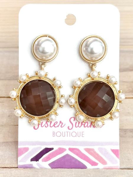 Daisy Drop Earrings - Brown