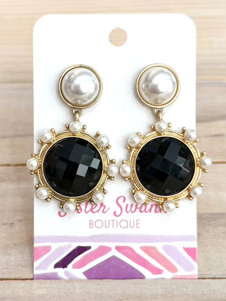 Daisy Drop Earrings - Black