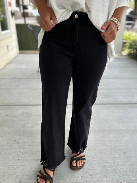 Acid Washed Wide-Leg Pants - Black