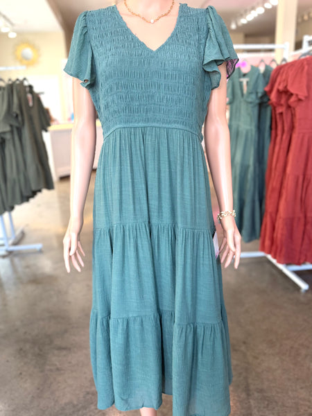 Flirty Flutter Dress - Pine