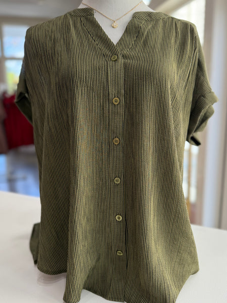 The Perfect Pinstripe Top - Olive