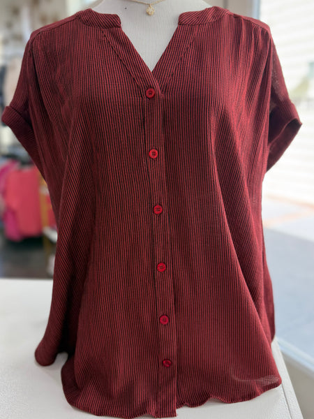 The Perfect Pinstripe Top - Burgundy