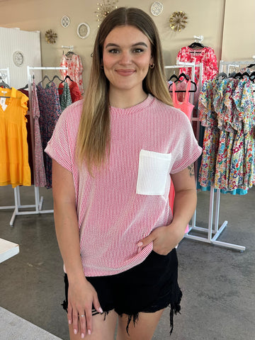 Laid Back Ribbed Top - Pink