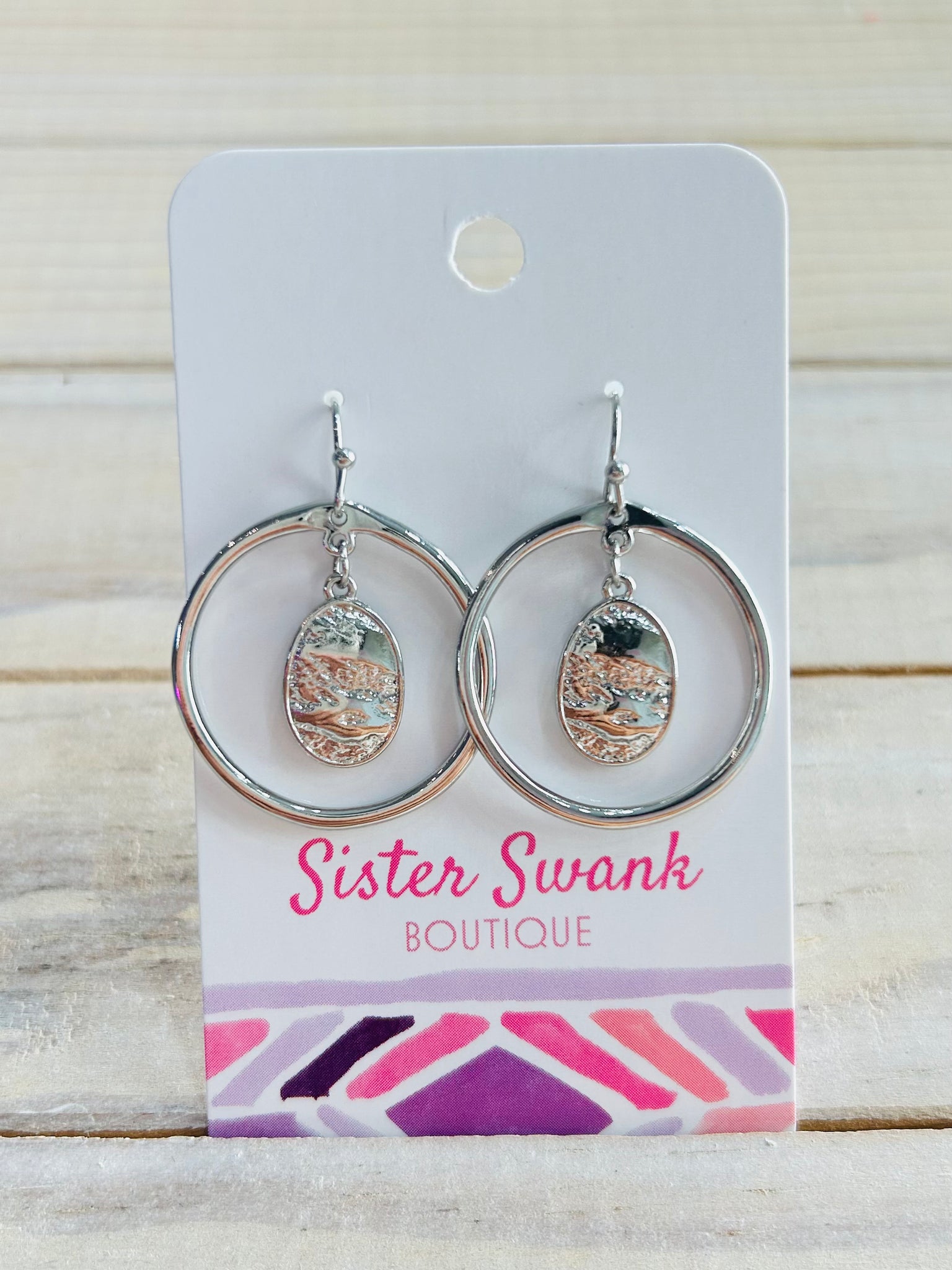 Drop Circle Earrings with Nesting Oval