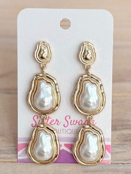 Pearl Charm Drop Earrings - Gold