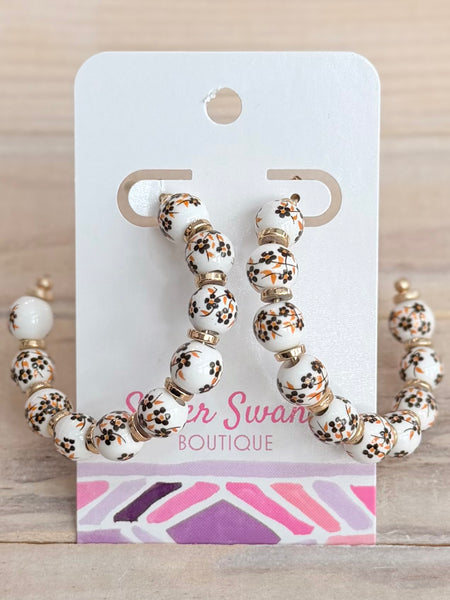 Vintage Look Bead Hoops - Brown