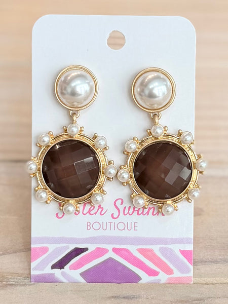 Daisy Drop Earrings - Brown