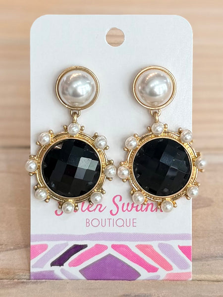 Daisy Drop Earrings - Black