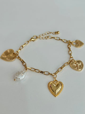 Hearts and Pearl Charm Bracelet