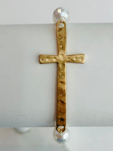 Metal Cross & Beading Stretch Bracelet