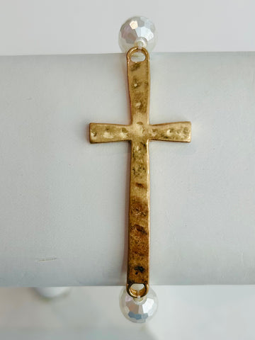 Metal Cross & Beading Stretch Bracelet