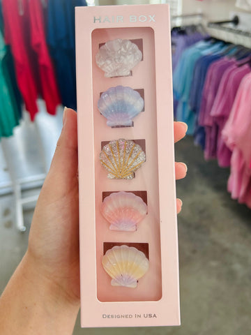 Set Of Five Mini Shell Claw Hair Clips