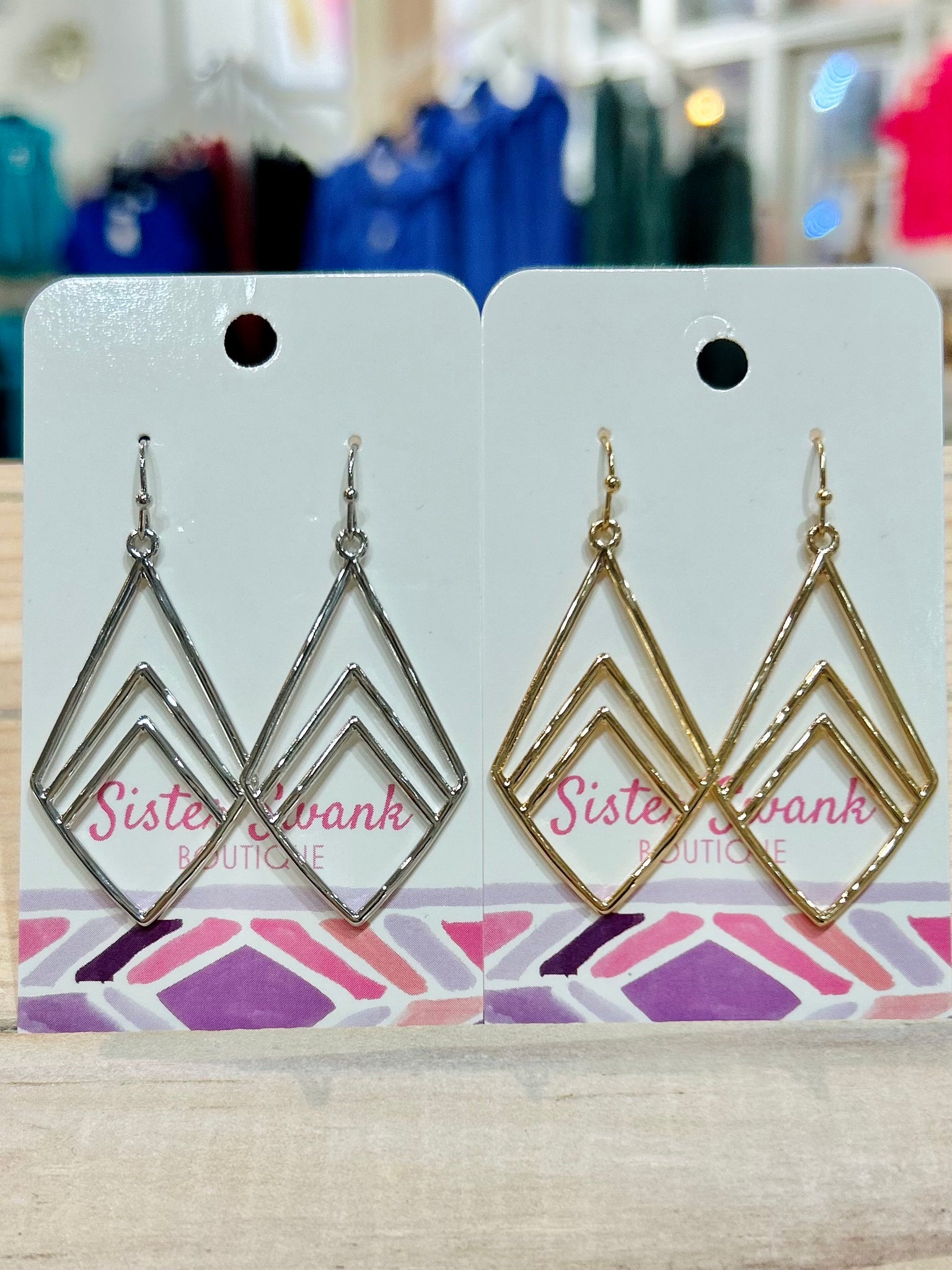 Metal Chevron Squared Teardrop Drop Earrings