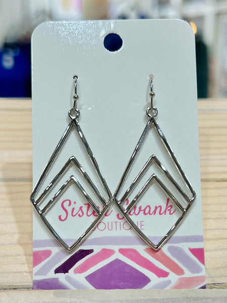 Metal Chevron Squared Teardrop Drop Earrings