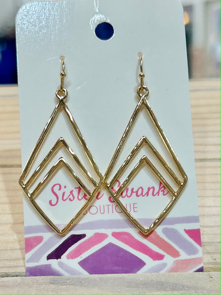 Metal Chevron Squared Teardrop Drop Earrings