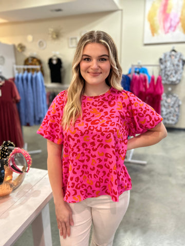 Win My Heart Leopard Blouse - Pink
