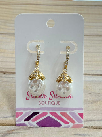 Rhinestone  Hoop with Pearl Dangle Earrings