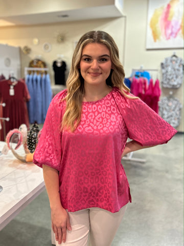 Leopard Puff Sleeve Blouse - Pink