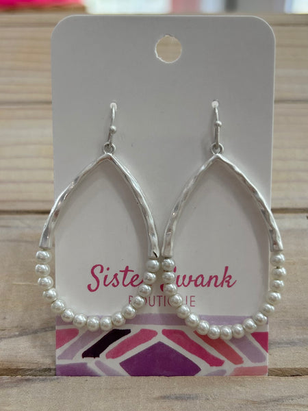 Hammered Metal & Pearl Teardrop Earrings
