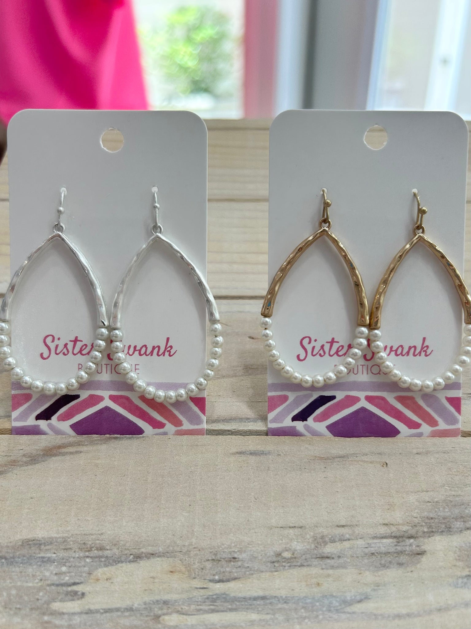 Hammered Metal & Pearl Teardrop Earrings