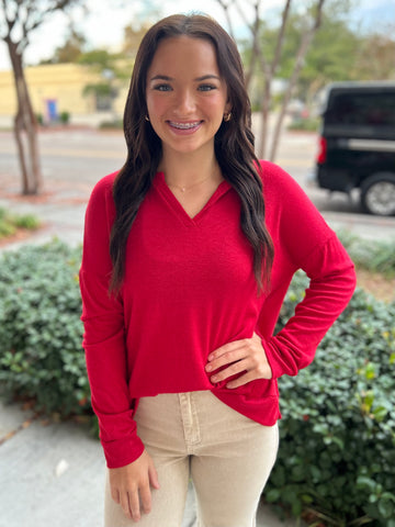 Comfort Cloud Knit Top - Red