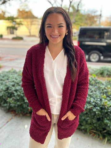 Popcorn Cozy Cardigan - Maroon