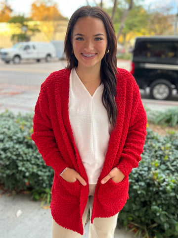 Popcorn Cozy Cardigan - Red