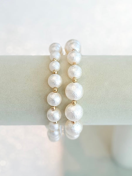 Textured Bead Bracelet Set - White