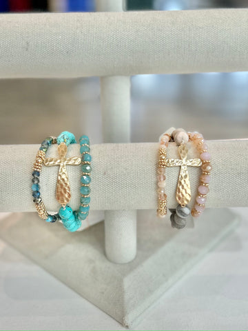 Set Of Three Cross Beaded Bracelet