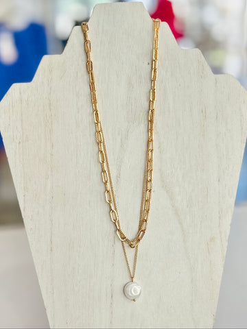 Layered Necklace With Simple Pearl Pendant