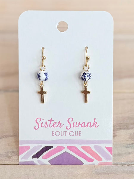 Chinoiserie Cross Dangles - Blue