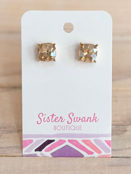 Rhinestone Stud Earrings - Champagne