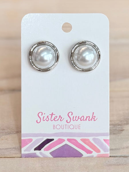 Wavy Pearl Stud Earrings - Silver