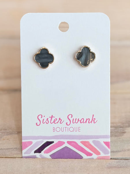 Clover Shine Stud Earrings - Black