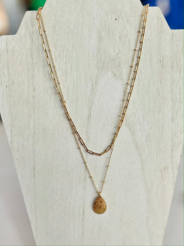 Layered Gold Chain Necklace With Teardrop Pendant