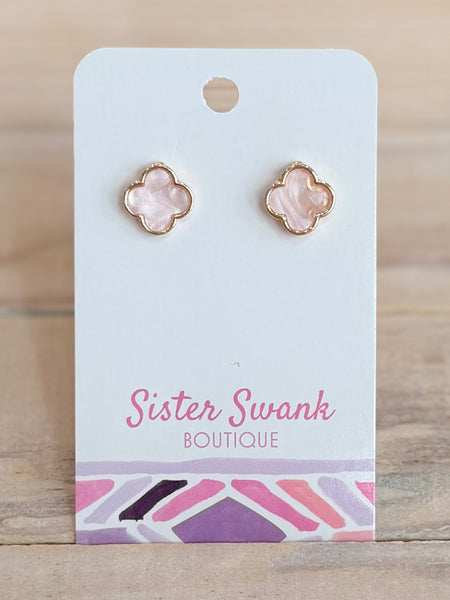 Clover Shine Stud Earrings - Pink