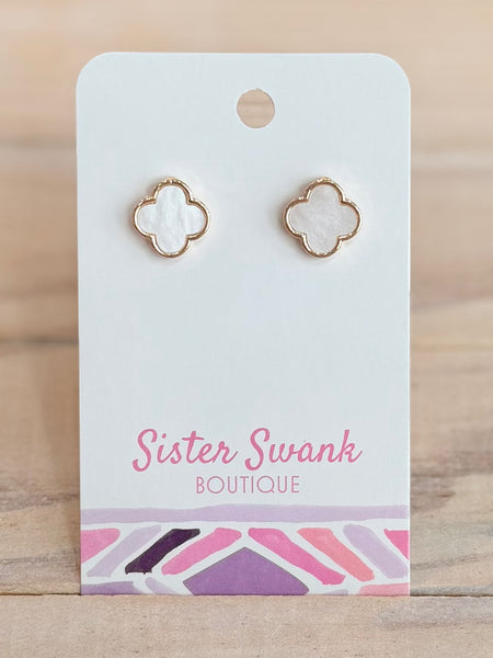 Clover Shine Stud Earrings - White