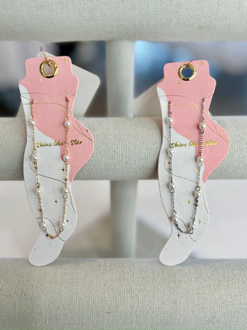 Chain Link Anklet with Pearl Bead Stations