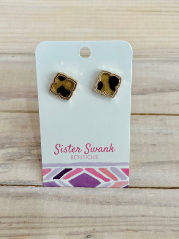 Clover Shaped Stud Earrings - Leopard