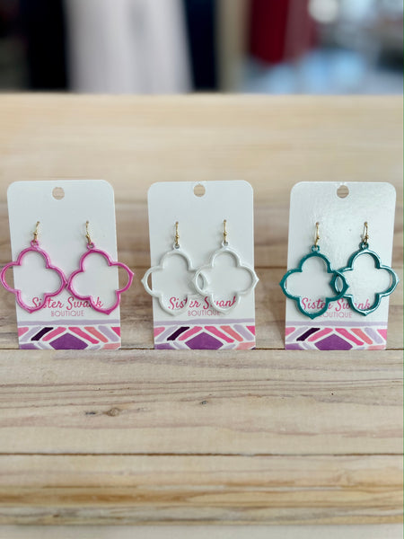 Pearlescent Coated Clover Drop Earrings