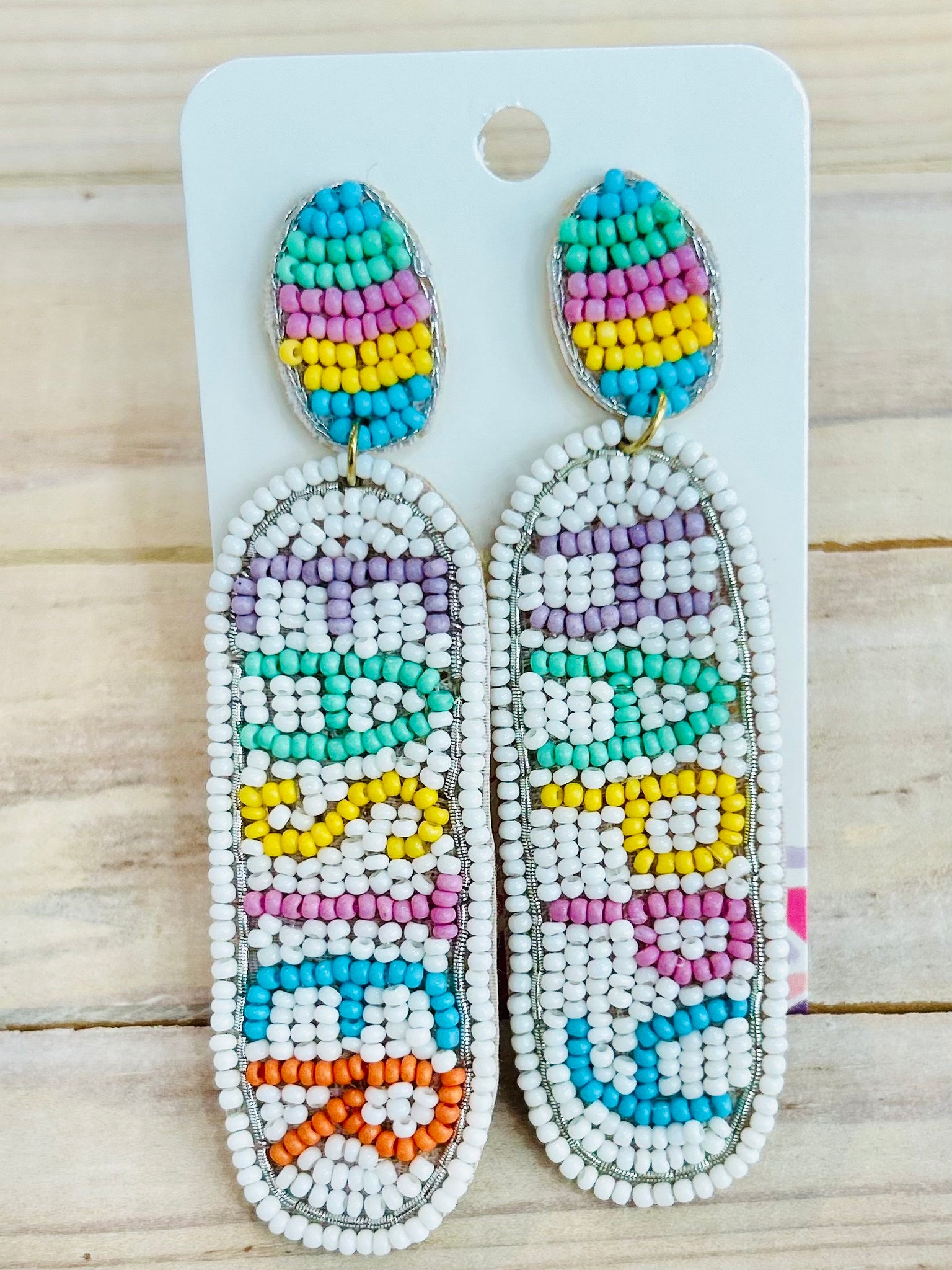 Happy Easter Seed Beaded Earrings