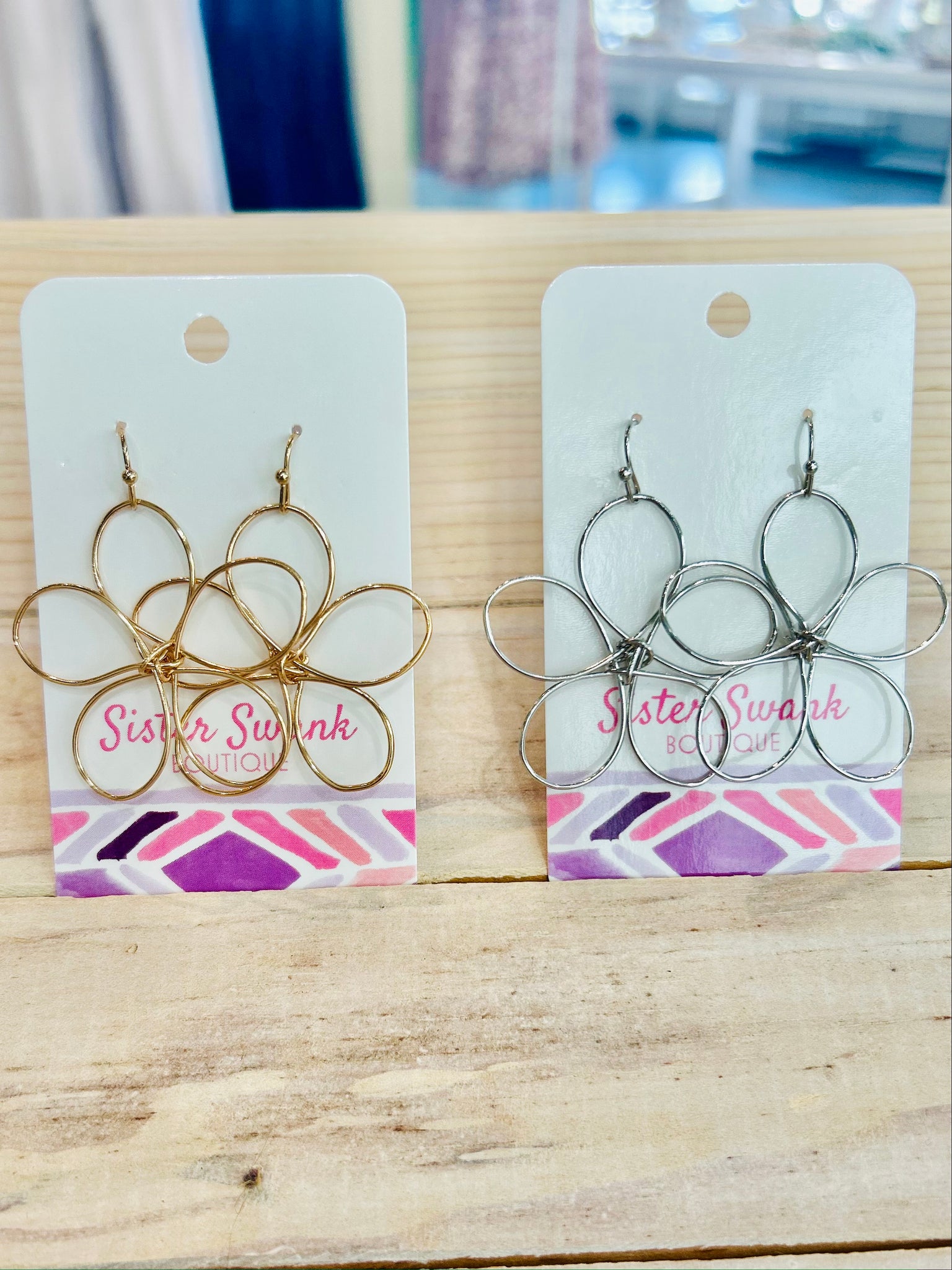 Twisted Metal Flower Shaped Earrings