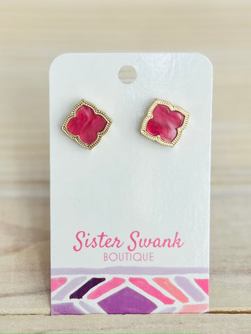 Clover Stud Earrings - Pink