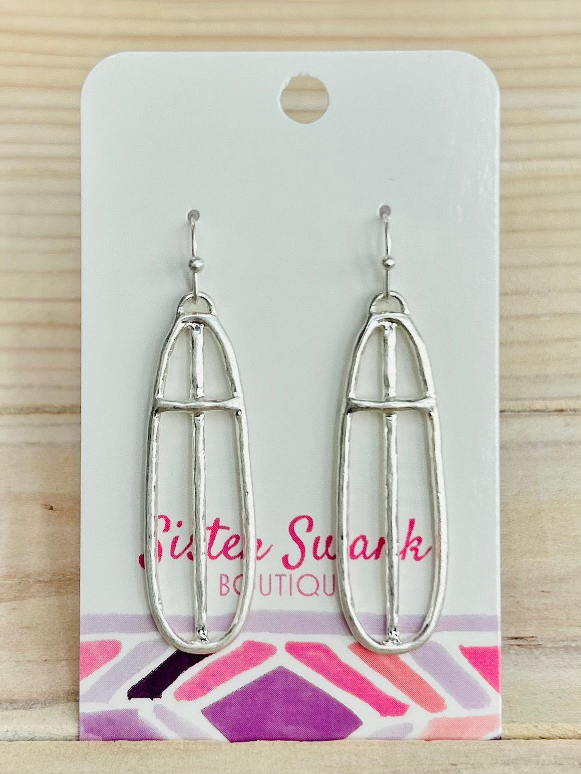 Oblong Cross Drop Earrings